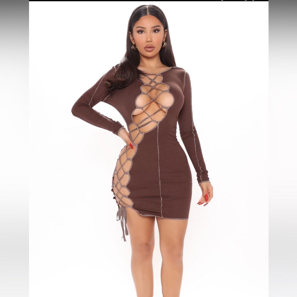 FASHION NOVA 
Back It Up Lace Up Mini Dress - Brown
SIZE S 
SOLD OUT ON SITE